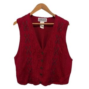 Jantzen Women’s Button Cable Knit Sweater Vest Vintage Y2K HOLIDAY‎ Cottagecore